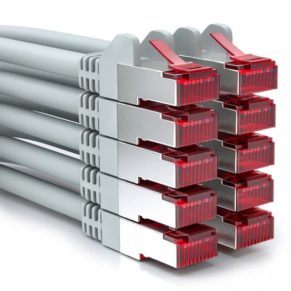 deleyCON 10x0,5m CAT6 Patchkabel Gigabit LAN DSL Netzwerkkabel - S/FTP PIMF Grau