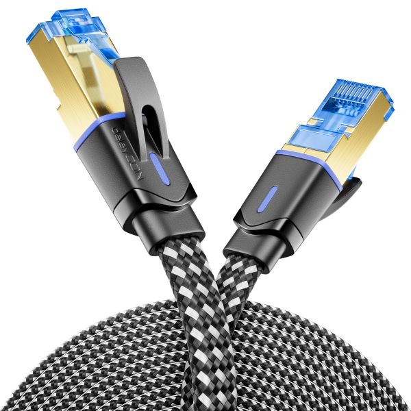 deleyCON 0,25m CAT8 Flach Netzwerkkabel 40 Gbit/s, RJ45, Kupfer, Nylon, Schwarz