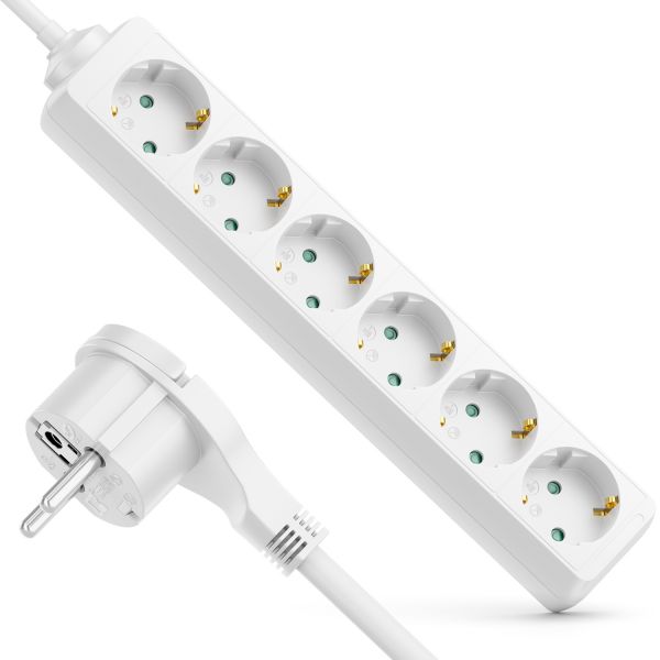 deleyCON 6 Fach Steckdosenleiste mit Flachstecker Stromleiste 1,4m Kabel Weiß