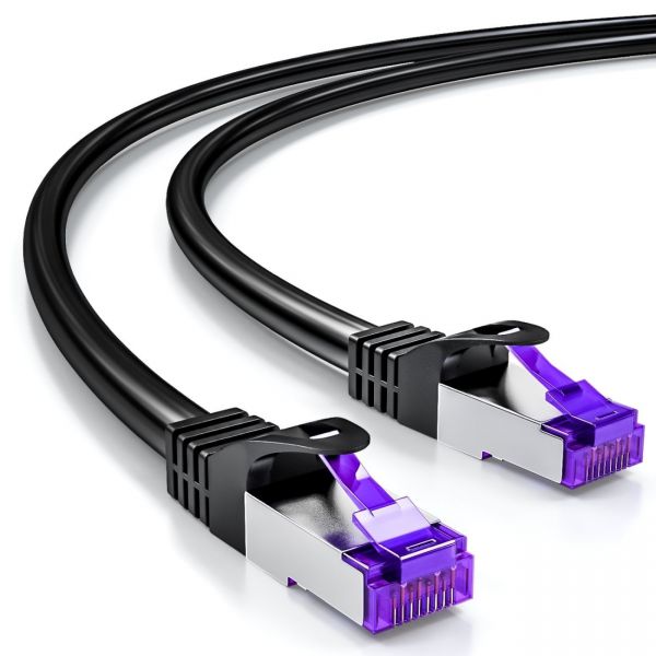 deleyCON 0,25m RJ45 Patchkabel SFTP PiMF Netzwerkkabel mit CAT7 Rohkabel schwarz