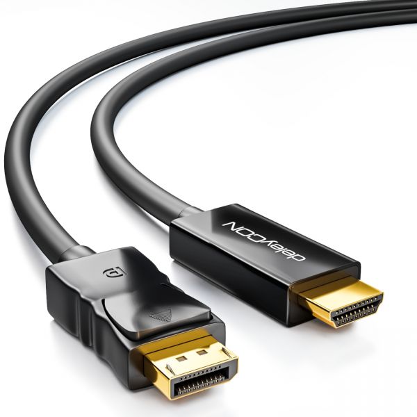 deleyCON 2m DisplayPort zu HDMI Kabel - 1080p / 3D / Audioübertragung - Schwarz