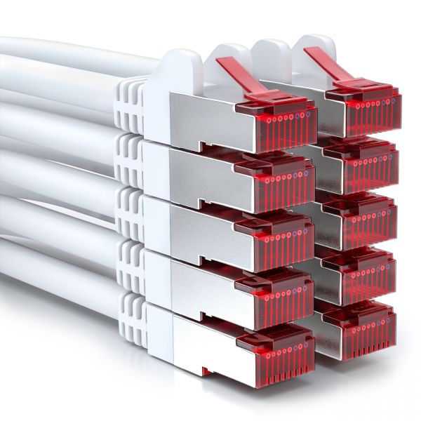 deleyCON 10x0,5m CAT6 Patchkabel Gigabit LAN DSL Netzwerkkabel - S/FTP PIMF Weiß