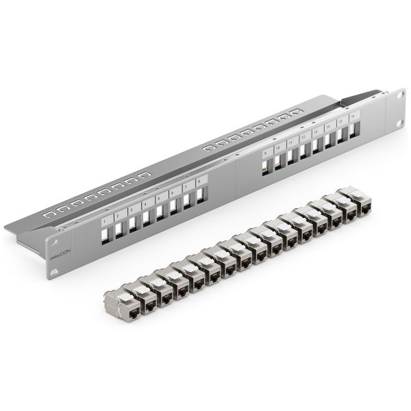 deleyCON 16 Port CAT7 Patchpanel SET 1 HE 19" Zoll + 16x CAT 7 Keystone Module