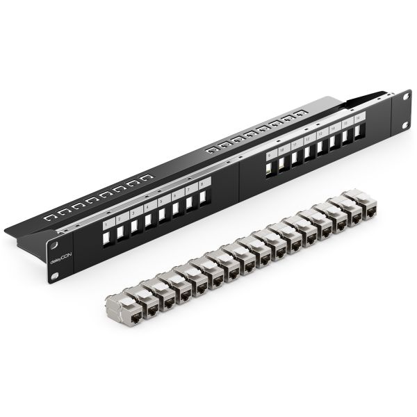 deleyCON 16 Port CAT7 Patchpanel SET 1 HE 19" Zoll + 16x CAT 7 Keystone Module