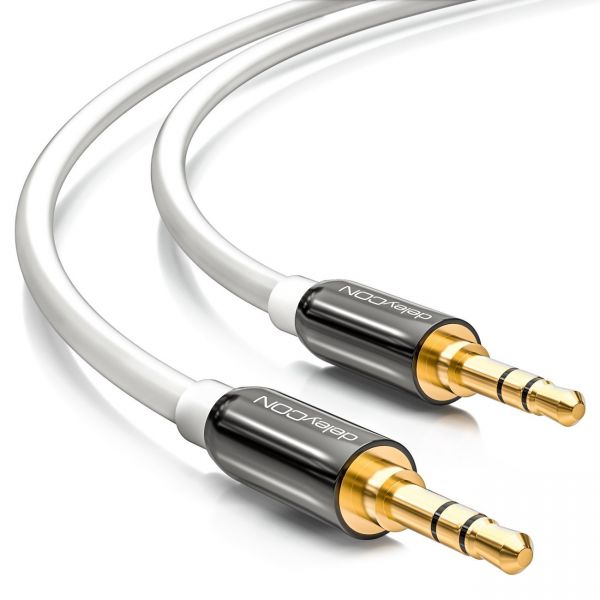 deleyCON 1m Klinkenkabel 3,5mm AUX Kabel Stereo Audio Kabel 2x gerade Weiß