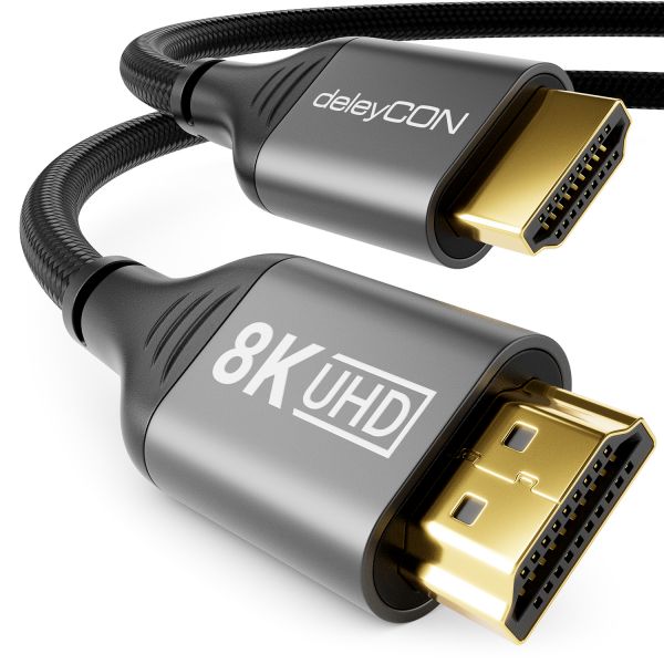 deleyCON 1,5m 8K HDMI 2.1 Kabel - Nylon Kabel Aluminiumstecker UHD-II 8K@60Hz