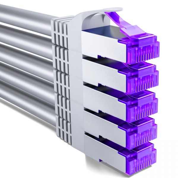 deleyCON 5x 0,25m RJ45 Patchkabel SFTP Netzwerkkabel mit CAT7 Rohkabel Grau