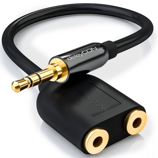 deleyCON PREMIUM HQ Stereo Audio Adapter / 3,5mm Stecker zu 2x 3,5mm Buchse