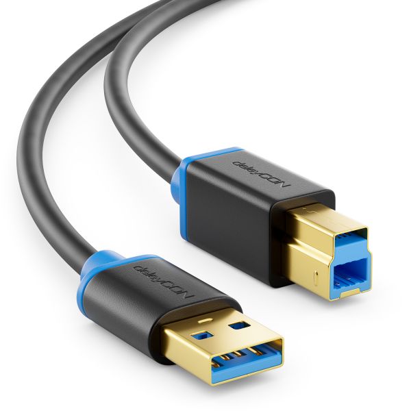 deleyCON 1m USB 3.0 Scanner- Druckerkabel USB A-Stecker zu B-Stecker Schwarz