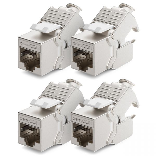 deleyCON 4x CAT6a Keystone Jack Modul STP Schirmung RJ45 Buchse Netzwerk Dose