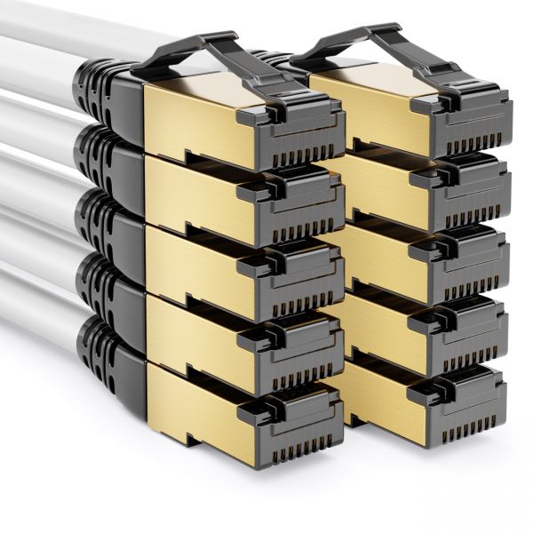 deleyCON 10x 0,25m CAT8.1 Patchkabel S/FTP PIMF 2000MHz 40Gbit RJ45 LAN Weiß