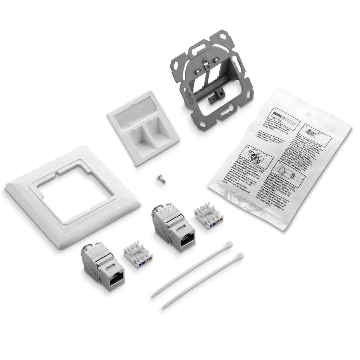 DeleyCON 2x CAT6 Netwerkdoos – Opbouwmontage, 1x RJ45, 1 Gbit Ethernet, RAL 9003 Wit 3 miniatura