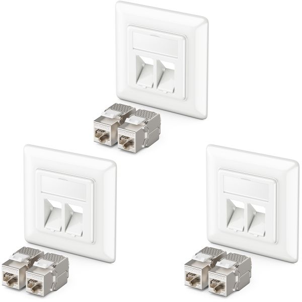 deleyCON 3x Keystone Dose Netzwerkdose mit 6x CAT 6a Keystone Jack Modul weiß