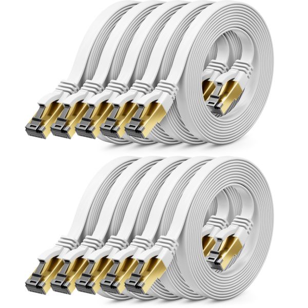 deleyCON 10x 1m CAT8 Flach Netzwerkkabel (40 Gbit/s, Kupfer, RJ45, Weiß)