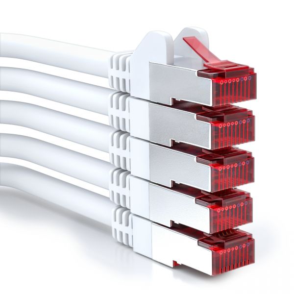 deleyCON 5x0,25m CAT6 Patchkabel Gigabit LAN DSL Netzwerkkabel - S/FTP PIMF Weiß