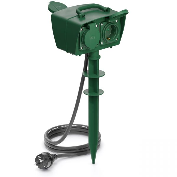 deleyCON 4 Fach Outdoor Steckdose mit Erdspieß IP44 Garten Terrasse 1,4m Kabel
