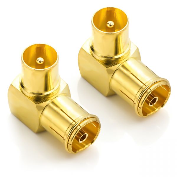 deleyCON 90° IEC Winkeladapter Winkelstecker SET 2 Stück vergoldet Radio / TV