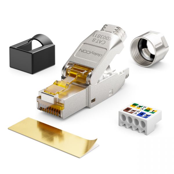 deleyCON 8x CAT8 Netzwerkstecker RJ45 Geschirmt 40Gbit/s Stecker für Rohkabel
