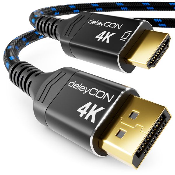 deleyCON 3,0m 4K DisplayPort auf HDMI Kabel mit Aluminium Stecker PC Monitor