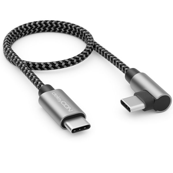 deleyCON 0,30m USB C Kabel 1x 90° Gewinkelt PD3.0 (60W Schnellladekabel) 30cm