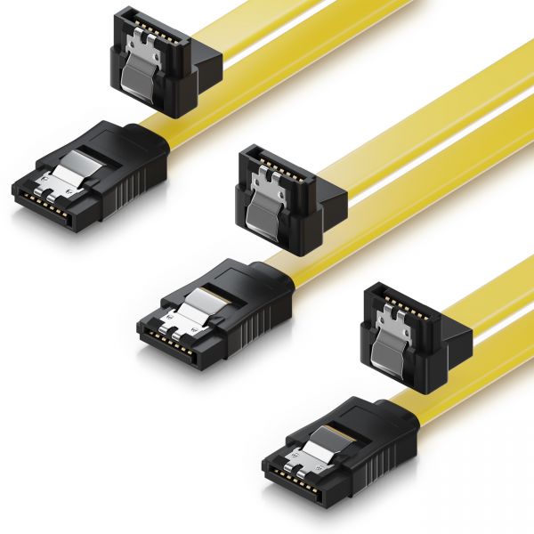 3x deleyCON 0,5m S-ATA 3 Datenkabel mit Clip - 1x Stecker 90° - SATA 6Gb/s