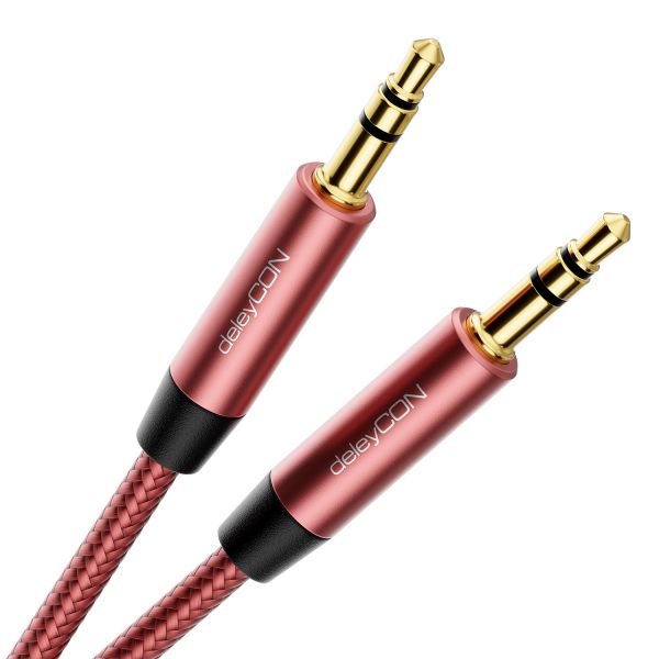 deleyCON 3,0m Nylon 3,5mm Klinke Audio Stereo AUX Kabel Klinkenkabel Rot