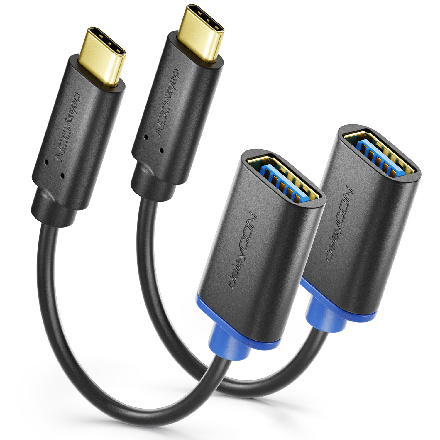DeleyCON Adattatore USB-C A USB-A 10 Gbps OTG – 2 Pezzi, Ricarica Rapida 18W, Cavo In Nylon E Alluminio, 20 Cm