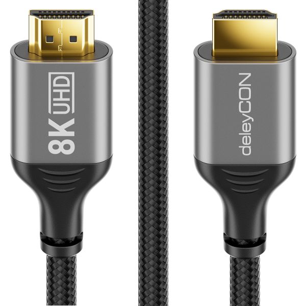 deleyCON 1m 8K HDMI 2.1 Kabel Nylon Kabel Aluminiumstecker UHD-II 8K@60Hz