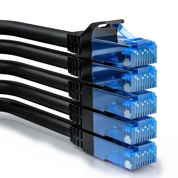deleyCON 5x 0,25m CAT6 Patchkabel Netzwerkkabel Gigabit LAN U/UTP RJ45 Schwarz