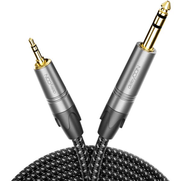deleyCON 15m Klinkenkabel Instrumentenkabel 6,35 auf 3,5mm Klinke TRS Stereo