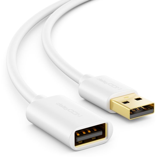 deleyCON 1m USB 2.0 Verlängerungskabel USB-A auf USB-A - Weiß
