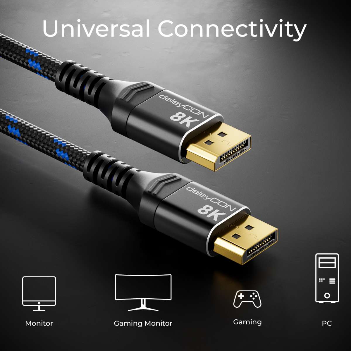 deleyCON Câble DisplayPort 8K 1,4-1080P jusqu'à 8K - Idéal pour les