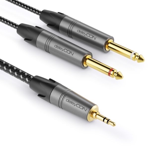 deleyCON 5m 3,5mm Klinke Stereo auf 2x 6,3mm Klinke Mono Kabel Y Audiokabel