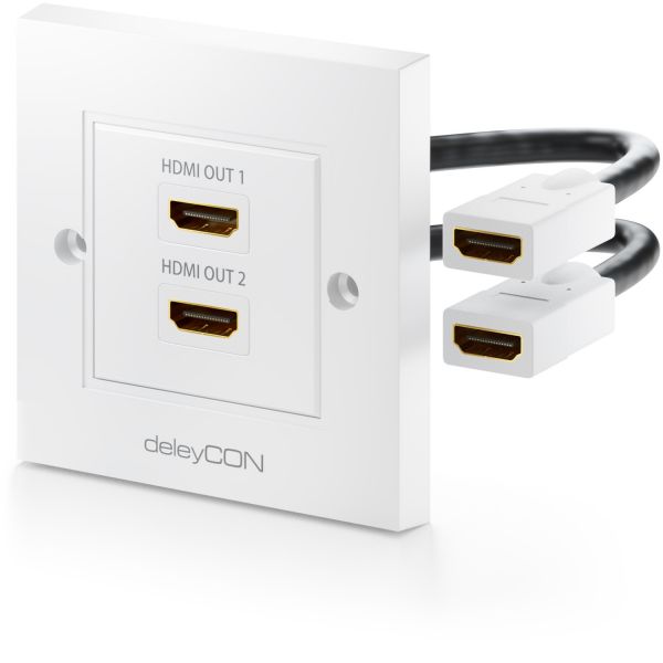 deleyCON HDMI Dose Wanddose 2x HDMI Port 15 cm Kabel 45° Gewinkelt 3D FULL HD