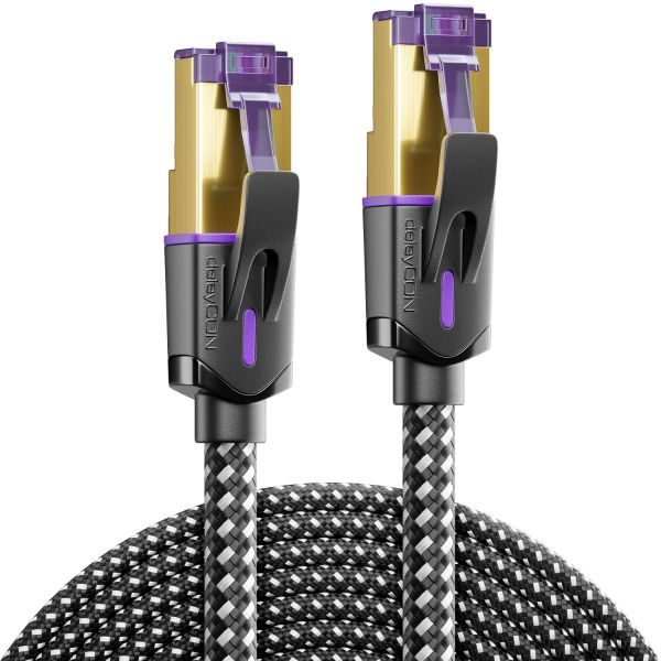 deleyCON 5m CAT7 Patchkabel (10 Gbit/s, S/FTP, Kupfer, RJ45, POE, Schwarz)