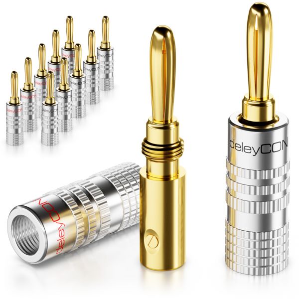 deleyCON 12x Bananenstecker Schraubbar für Lautsprecherkabel von 0,75mm - 4mm