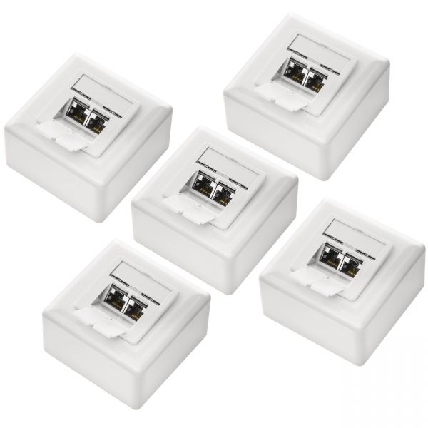 deleyCON 5x CAT6a Netzwerkdose 2x RJ45 Port Geschirmt Aufputz Unterputz Ethernet