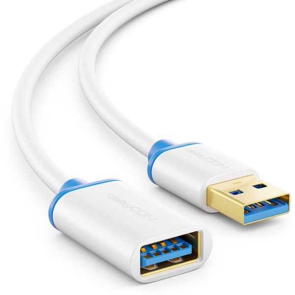 deleyCON 1,5m USB3.0 Verlängerungskabel 5Gbit USB A-Stecker zu A-Buchse Weiß