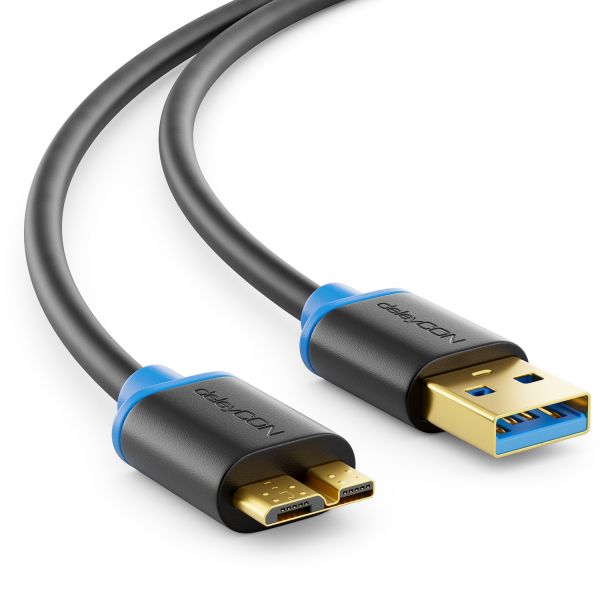 deleyCON 1m Micro USB 3.0 Datenkabel USB A-Stecker zu Micro B-Stecker Schwarz