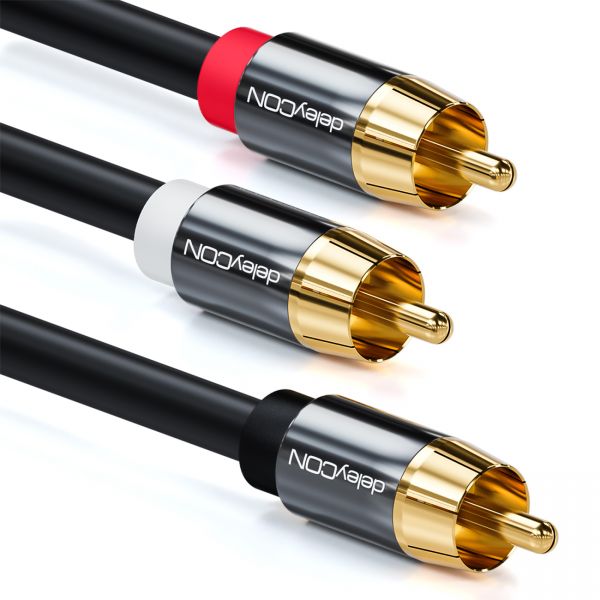 deleyCON 15m Subwoofer Kabel Cinch RCA Y-Kabel HiFi Audio Kabel 3x Cinch Stecker