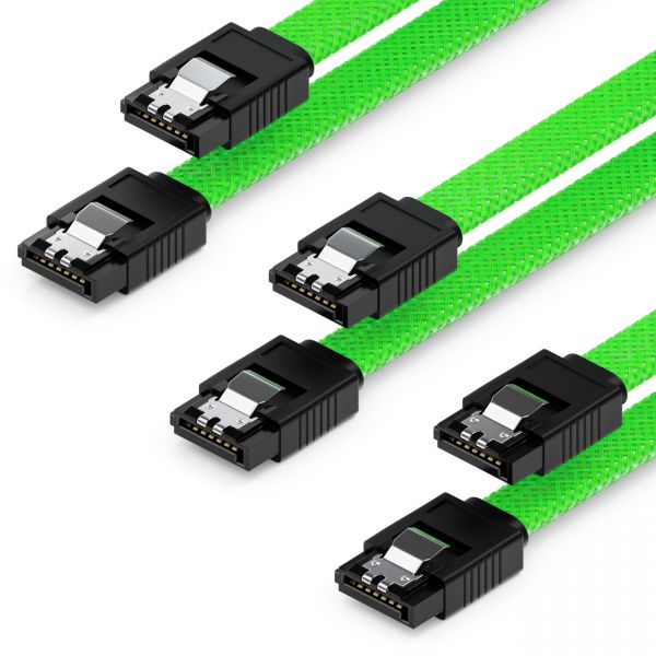 deleyCON 3x 50cm SATA 3 Nylon Kabel HDD SSD 6Gbit/s 2 Stecker Gerade Grün