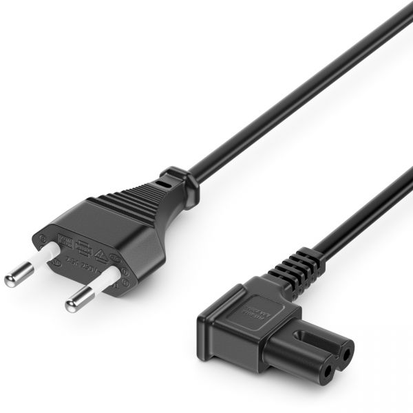 deleyCON 2m Netzkabel Stromkabel Eurostecker auf C7 Buchse 90° Euro-Netzkabel