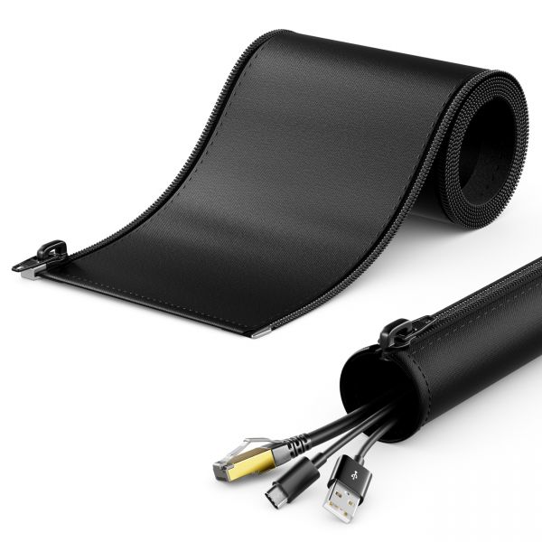 deleyCON 1,5m Kabelschlauch mit Reißverschluss 40mm Durchmesser Nylon Schwarz