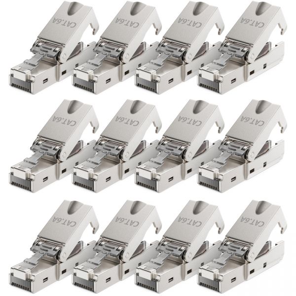 deleyCON 12x CAT6a Werkzeugloser RJ45 Netzwerkstecker 10Gbit/s Stecker Rohkabel