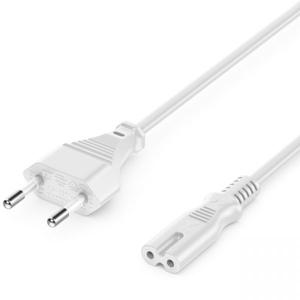 deleyCON 1m Netzkabel Stromkabel Eurostecker - C7 Buchse Kleingerätekabel Weiß
