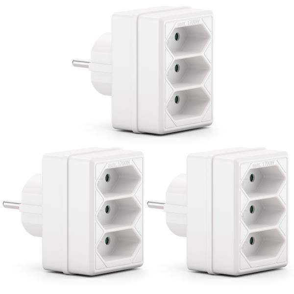 deleyCON 3x Euro-Buchse Steckdosenadapter 2,5A 1700W, 3 Stück - Weiß