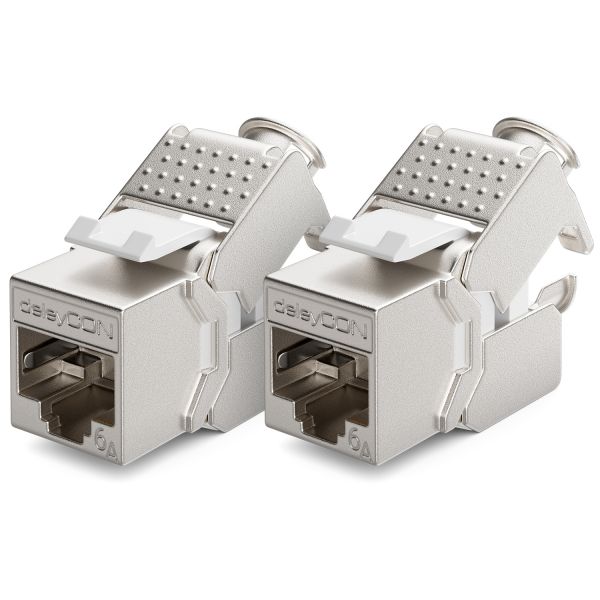 deleyCON 2x Keystone Modul CAT 6a Jack / vollgeschirmt STP / werkzeugfrei / RJ45