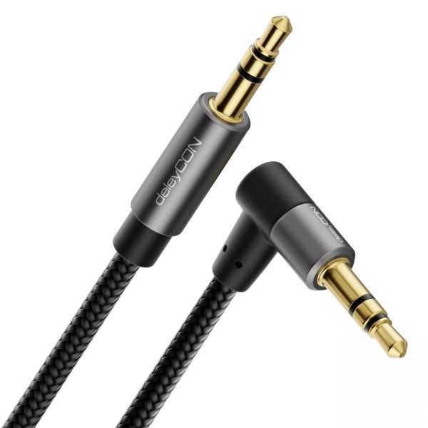 deleyCON 3m Audio Kabel 3,5mm Klinke Stereo Baumwollkabel Metallstecker 1x 90°