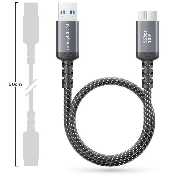 0,5m USB 3.0 Micro B Kabel Datenkabel 5Gbit/s USB-A Stecker auf Micro B Stecker