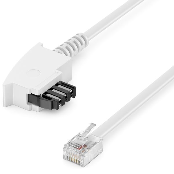 deleyCON 50m Telefonkabel TAE-F auf RJ11 Stecker 6P4C Analoge Endgeräte Weiß